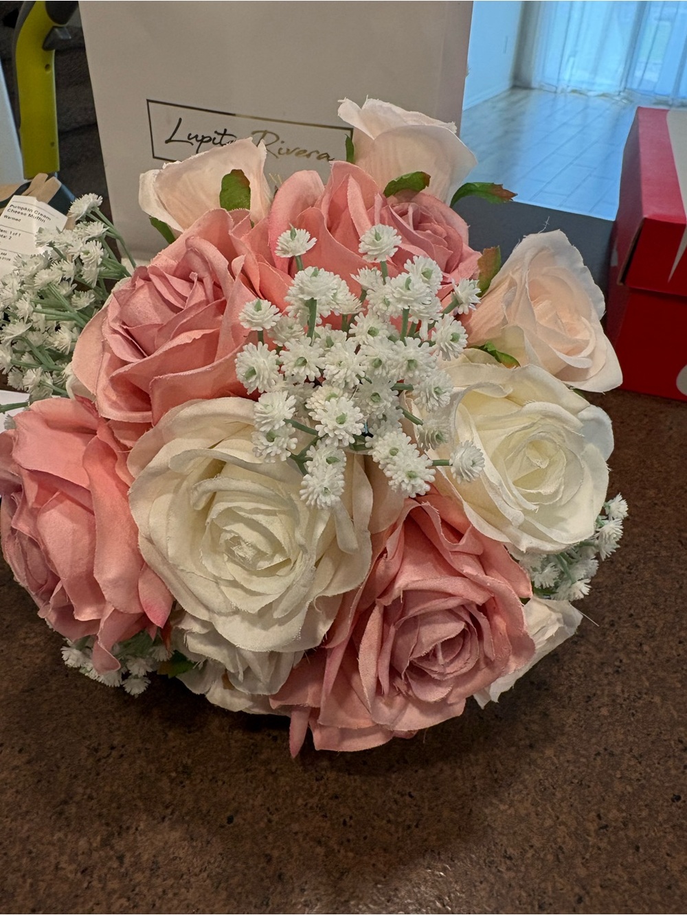 Pink & White Rose Bouquet - Artificial Floral Accent